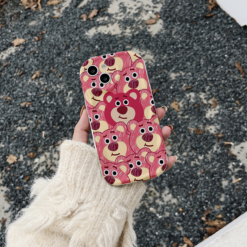 Ốp lưng iphone Viền Nổi Cạnh Sóng Gấu dâu hồng hình vẽ 6s/6splus/7/7plus/8/8plus/x/11/12/13/14/max/prm sk62