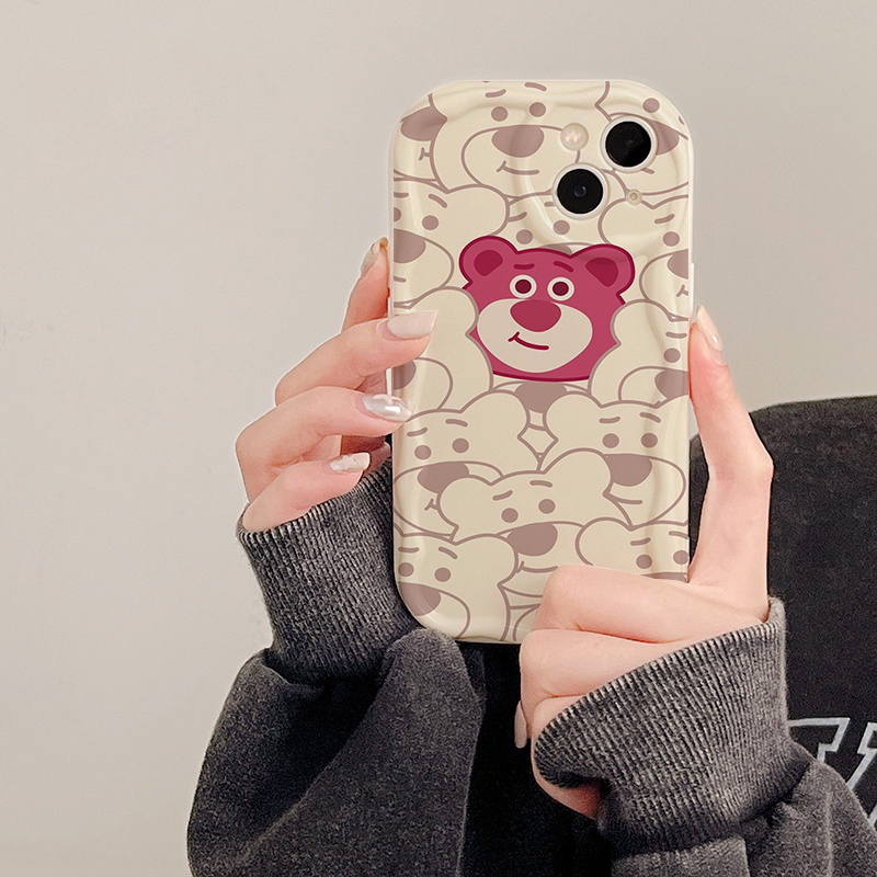 Ốp lưng iphone Viền Nổi Cạnh Sóng Gấu dâu nổi bật cute cho 6s/6splus/7/7plus/8/8plus/x/11/12/13/14/max/prm sk60