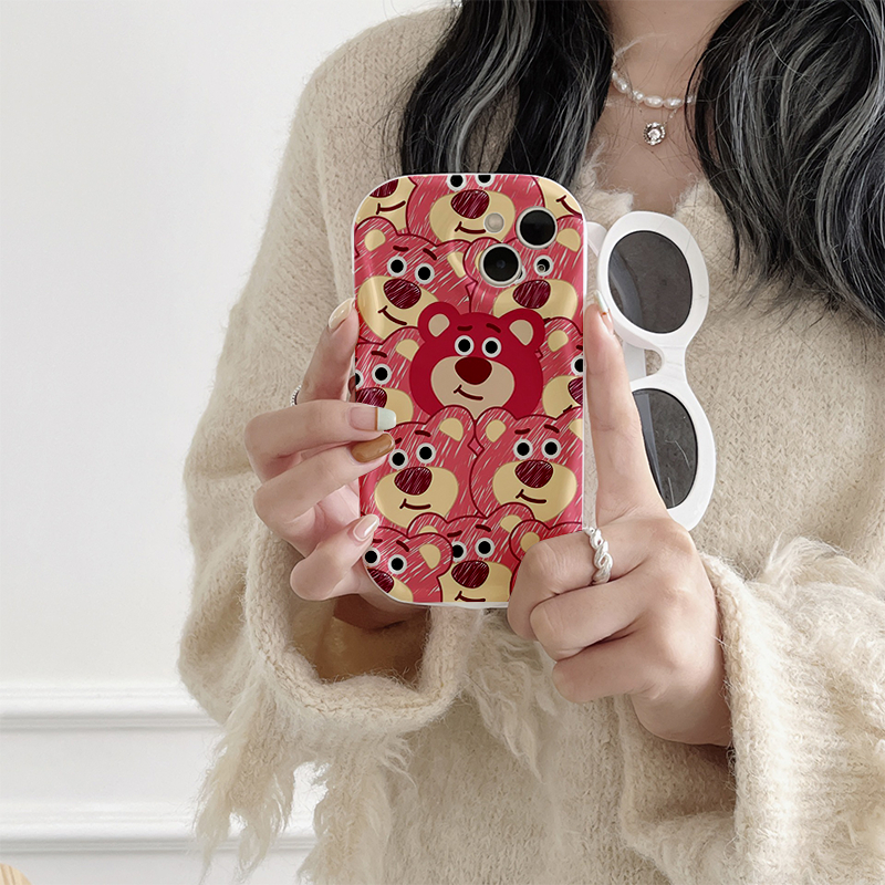 Ốp lưng iphone Viền Nổi Cạnh Sóng Gấu dâu hồng hình vẽ 6s/6splus/7/7plus/8/8plus/x/11/12/13/14/max/prm sk62