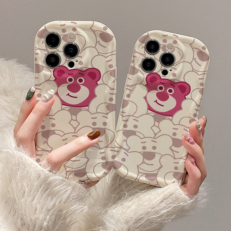 Ốp lưng iphone Viền Nổi Cạnh Sóng Gấu dâu nổi bật cute cho 6s/6splus/7/7plus/8/8plus/x/11/12/13/14/max/prm sk60