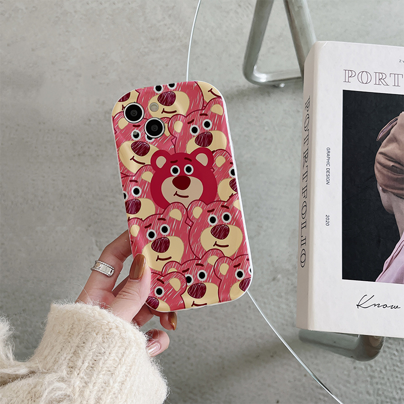 Ốp lưng iphone Viền Nổi Cạnh Sóng Gấu dâu hồng hình vẽ 6s/6splus/7/7plus/8/8plus/x/11/12/13/14/max/prm sk62