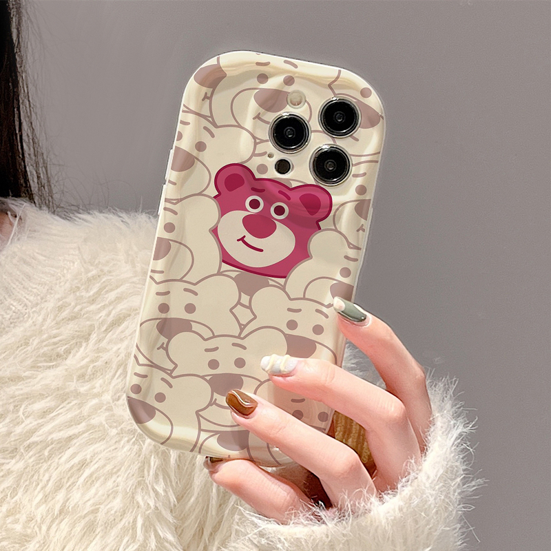 Ốp lưng iphone Viền Nổi Cạnh Sóng Gấu dâu nổi bật cute cho 6s/6splus/7/7plus/8/8plus/x/11/12/13/14/max/prm sk60