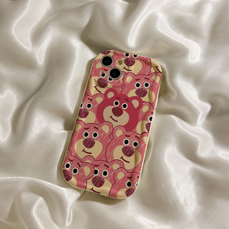 Ốp lưng iphone Viền Nổi Cạnh Sóng Gấu dâu hồng hình vẽ 6s/6splus/7/7plus/8/8plus/x/11/12/13/14/max/prm sk62