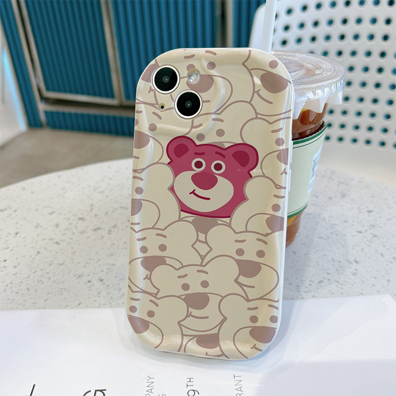 Ốp lưng iphone Viền Nổi Cạnh Sóng Gấu dâu nổi bật cute cho 6s/6splus/7/7plus/8/8plus/x/11/12/13/14/max/prm sk60