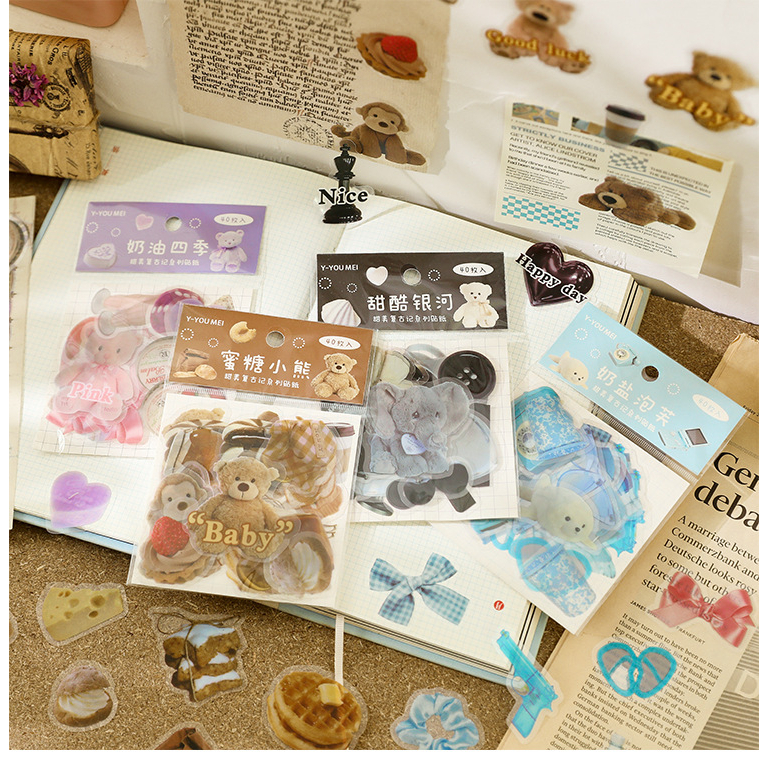 Túi 40 tấm hình dán sticker động vật bằng pet dễ thương