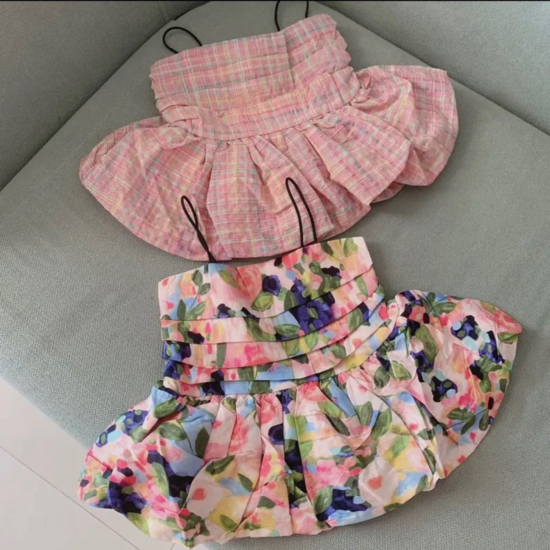 Bộ áo hoa cúp ngực đang hot và quần ống loe cho bé gái siêu đáng yêu thoải mái diện hè