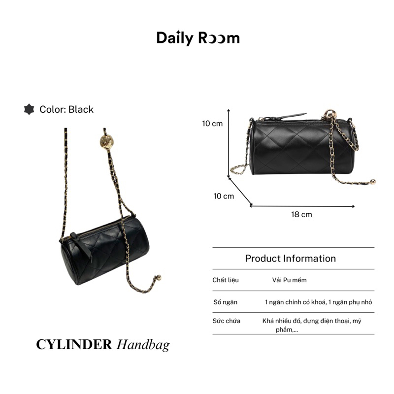 (Daily Room) Túi xích nữ Cylinder Bag hình trụ tròn, basic dễ mix đồ