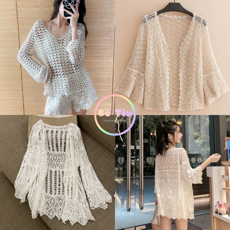 Tổng Hợp Khoác Choàng Mỏng Các Mẫu Khoác Len Móc Ren Lưới Ngoài Bikini Đồ Bơi Nữ Phối Đồ Đi Biển Hotrend 2023