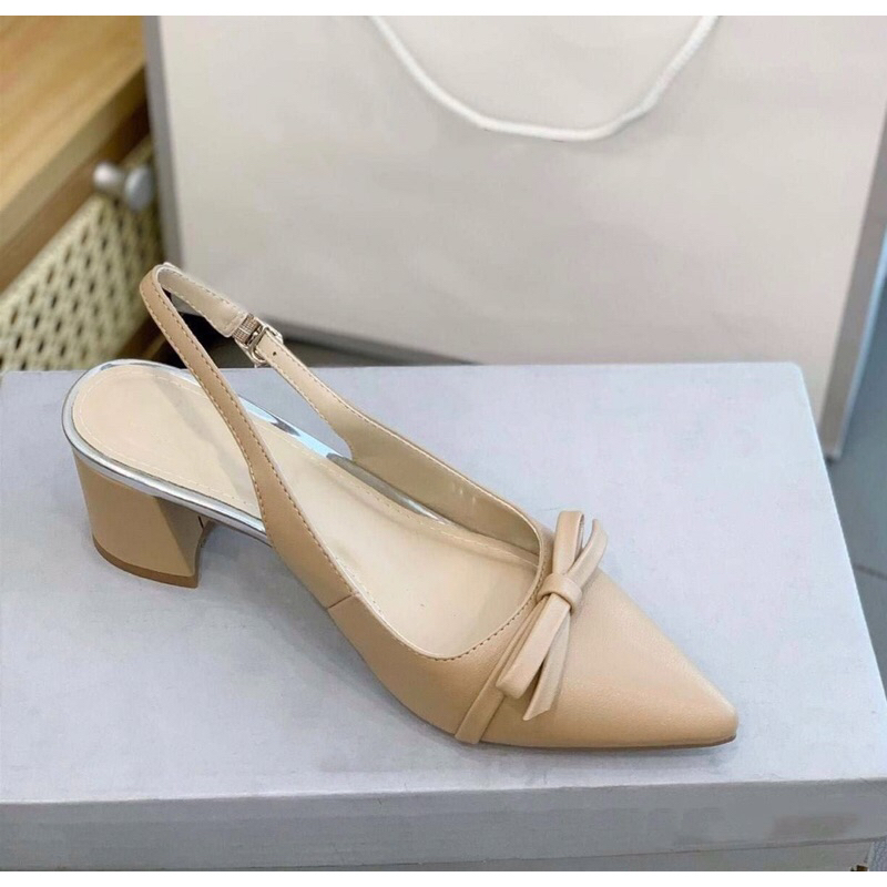 Sục nữ gót vuông đính nơ cao 5p