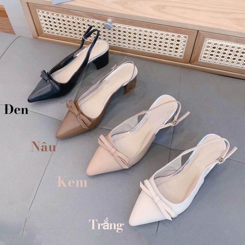 Sục nữ gót vuông đính nơ cao 5p