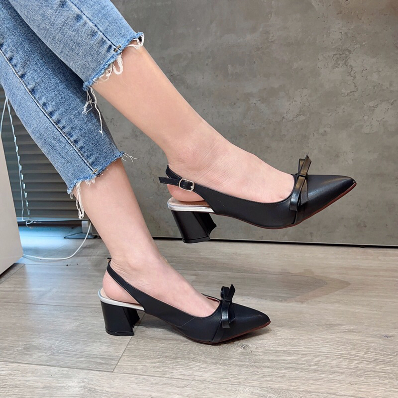 Sục nữ gót vuông đính nơ cao 5p