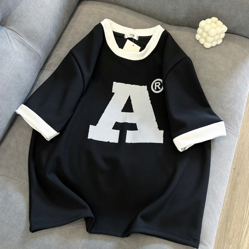 Áo baby tee phối màu in chữ A cực xinh chất liệu cotton mát mẻ