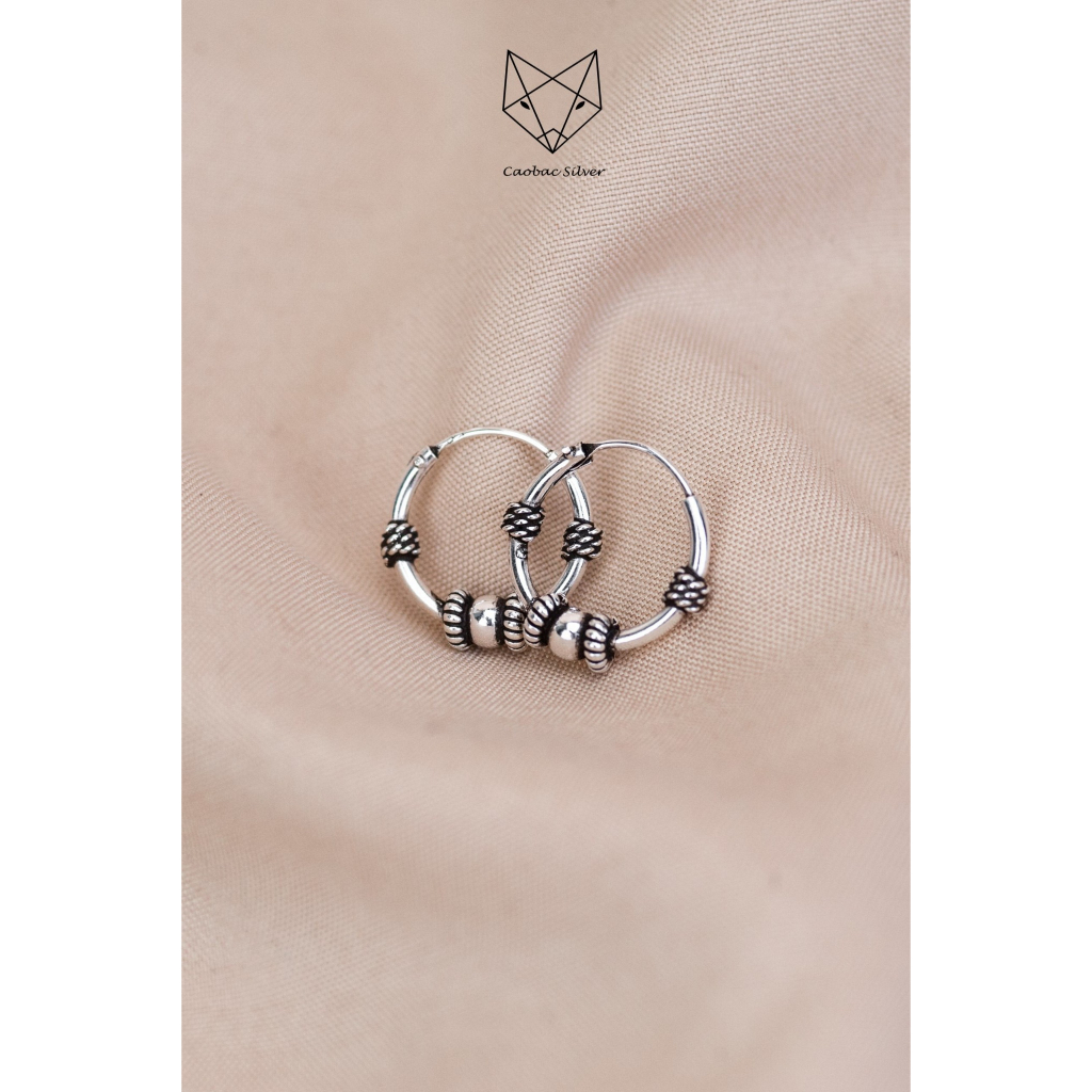 Khuyên Tai Tròn Nữ CaoBac Silver Chất Liệu Bạc Thái Cao Cấp Hoạ Tiết Vặn Thừng,BALLYHOOP 1,4cm  Cá Tính Dành Tặng Ban Nữ