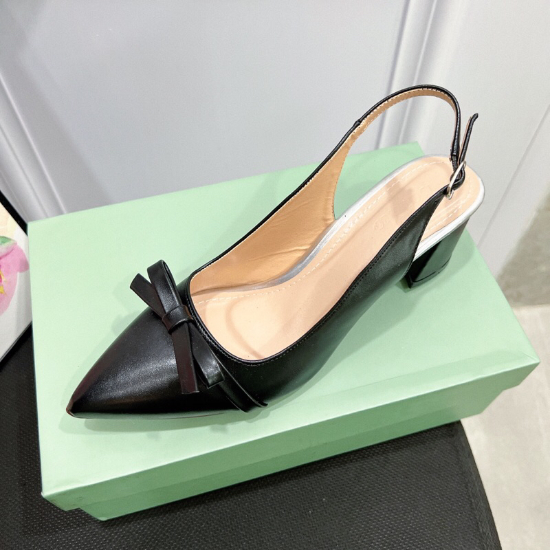 Sục nữ gót vuông đính nơ cao 5p