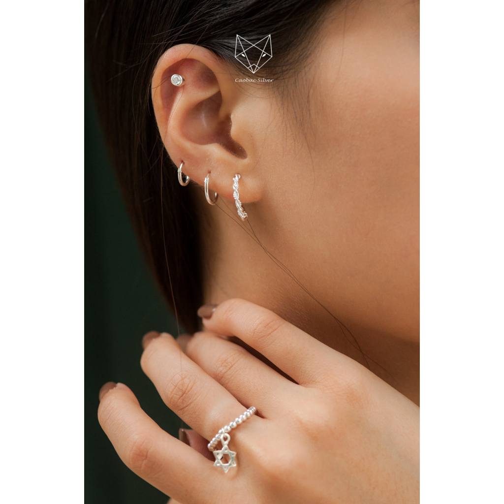 Khuyên Tròn Nữ CaoBac Silver Chất Liệu Bạc Thái Cao Cấp Hoạ Tiết Tròn Xoắn 1,4cm Lạ Mắt Độc Đáo Dành Tặng Cho Bạn Nữ