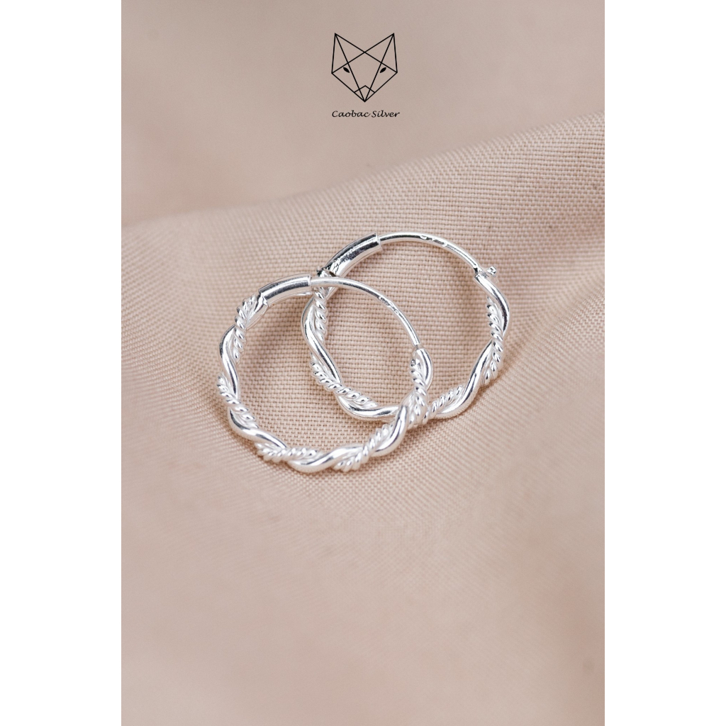 Khuyên Tròn Nữ CaoBac Silver Chất Liệu Bạc Thái Cao Cấp Hoạ Tiết Tròn Xoắn 1,4cm Lạ Mắt Độc Đáo Dành Tặng Cho Bạn Nữ
