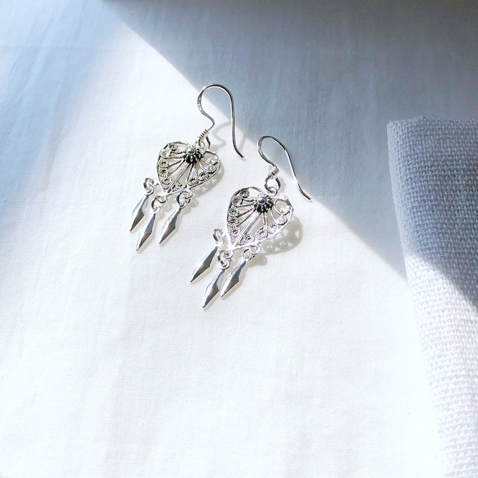 Khuyên Tai Bạc Nữ CaoBac Silver Chất Liệu Bạc Thái Cao Cấp Hoạ Tiết Tim Đuôi Thoi Lạ Mắt Độc Đáo Dành Tặng Cho Bạn Nữ