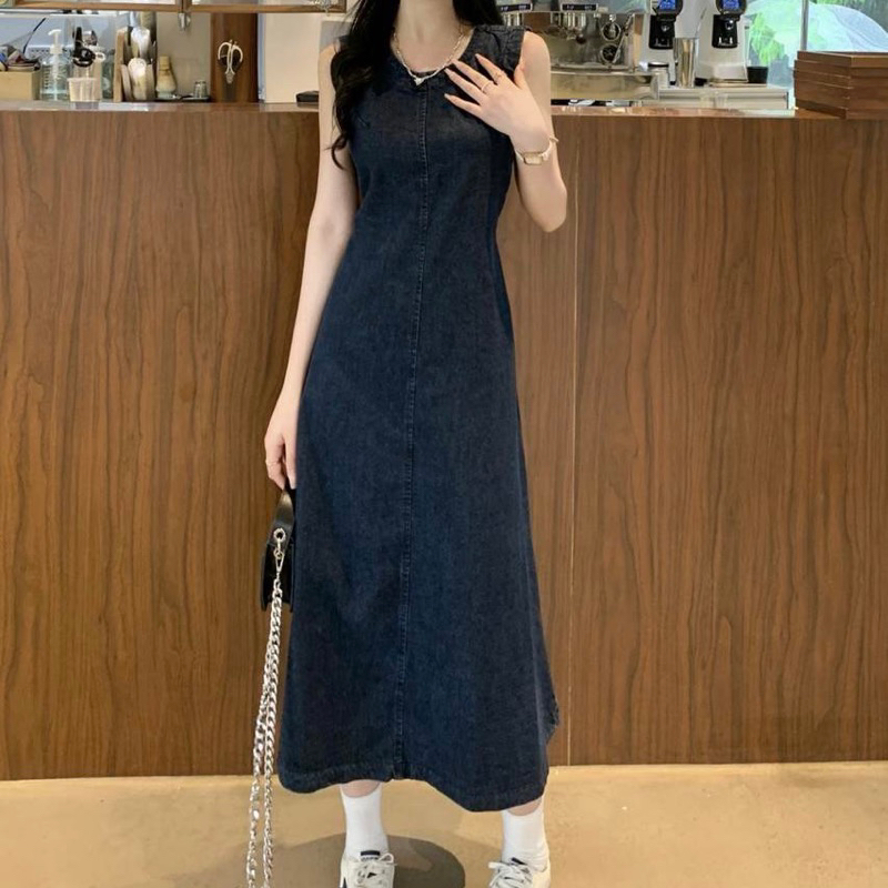 ĐẦM NỮ 2 DÂY DÁNG DÀI FORM SUÔNG CHẤT JEANS TRENDY THIẾT KẾ RÚT DÂY HỞ LƯNG ĐỘC LẠ DÀNH CHO CÔ NÀNG NHẸ NHÀNG ĐÁNG YÊU