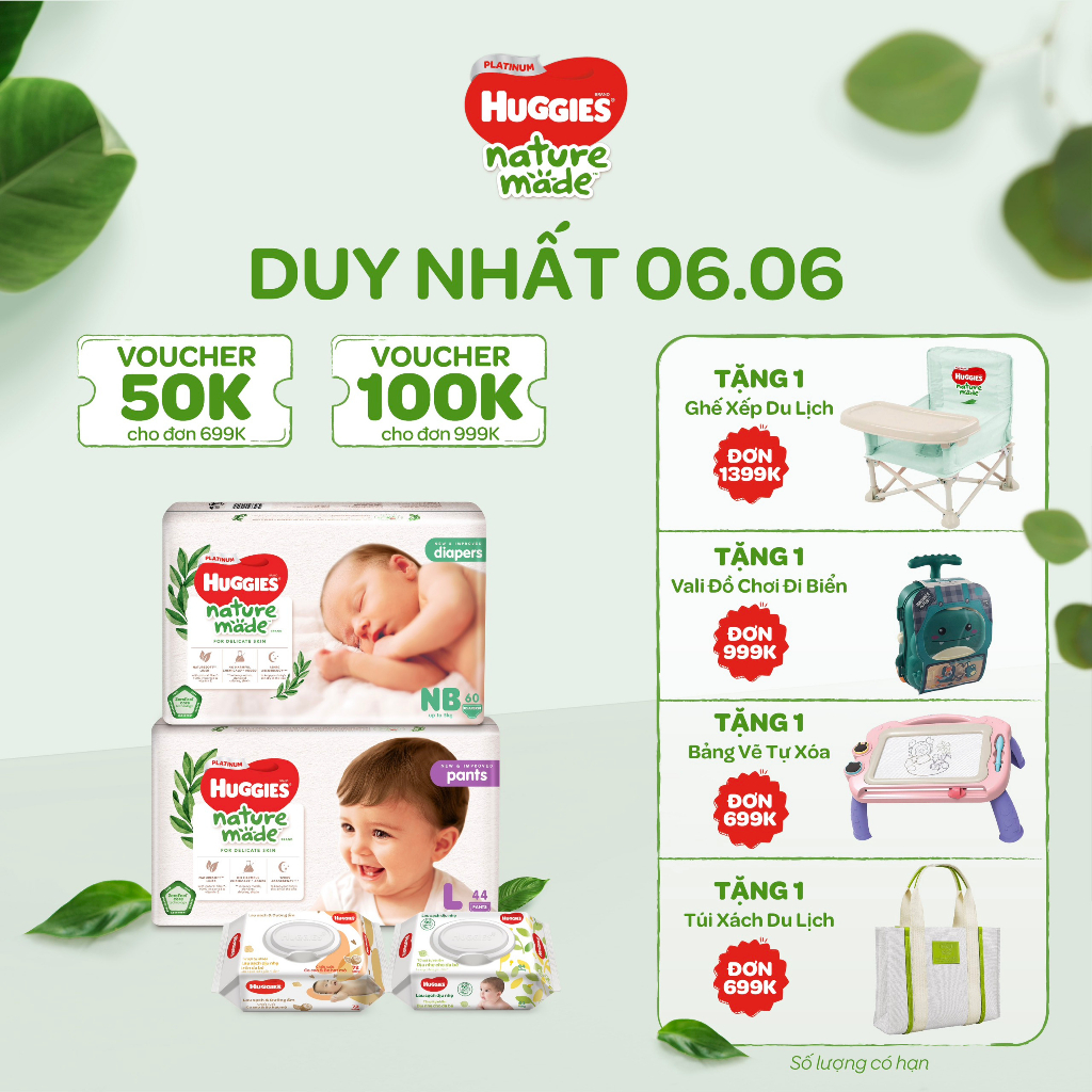 Bỉm Huggies Natural Made cao cấp đủ size NB60/S82/M64/L54/XL44/XXL26