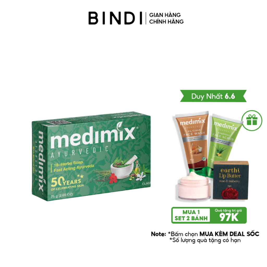 [Nhập mã COSBIN30 giảm đến 20K đơn 150K] Xà Phòng Medimix 18 Loại Thảo dược Ayurveda Tác Động Nhanh 125g