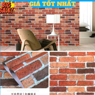 Giấy dán tường giả gạch đỏ keo sẵn khổ 45 cm x10m