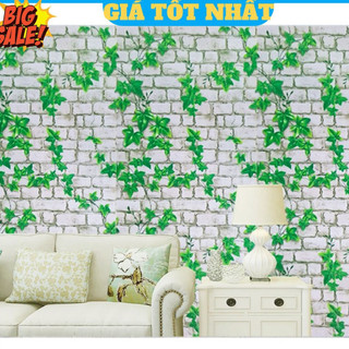 Giấy Dán Tường Giả Gạch Dây Leo Xanh khổ rộng 45cm có keo sẵn giá rẻ chất lượng