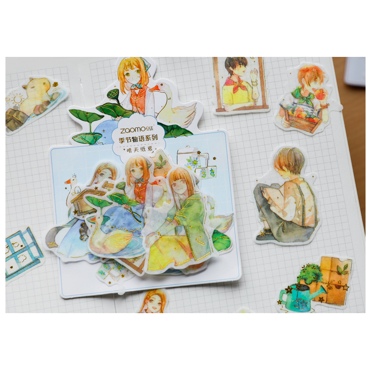 Túi 50 tấm hình dán sticker cô gái vintage washi ánh kim