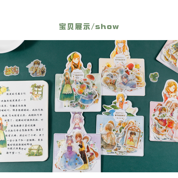 Túi 50 tấm hình dán sticker cô gái vintage washi ánh kim