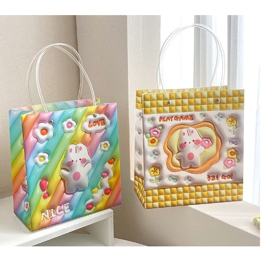 Túi đựng quà có quai, túi nhựa dễ thương 33x19x9cm nhiều mẫu