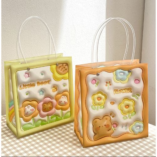 Túi đựng quà có quai, túi nhựa dễ thương 33x19x9cm nhiều mẫu
