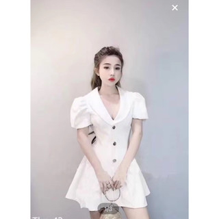 Đầm cổ vét phối nút to thời trang công sở cao cấp