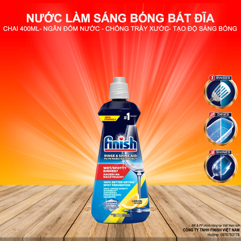 Nước Làm Bóng Finish Hương Chanh Ngăn Đốm Nước Tạo Độ Sáng Bóng Hoàn Hảo Nhập Khẩu Châu Âu Chính Hãng Chai 400ml