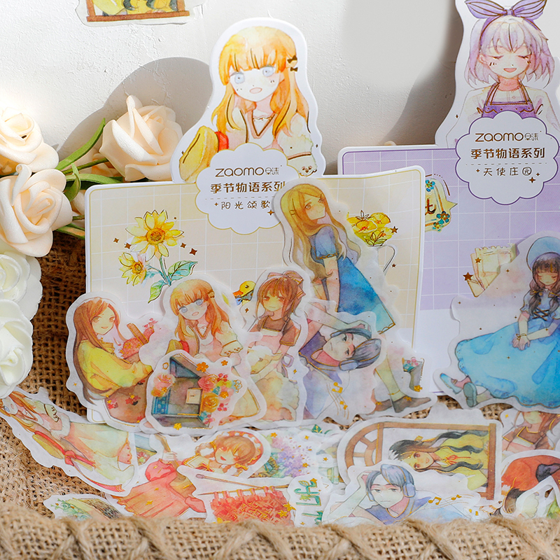 Túi 50 tấm hình dán sticker cô gái vintage washi ánh kim