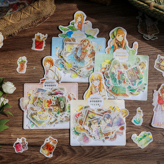 Túi 50 tấm hình dán sticker cô gái vintage washi ánh kim