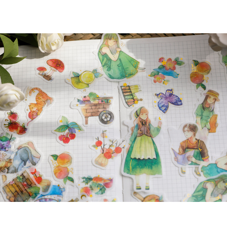 Túi 50 tấm hình dán sticker cô gái vintage washi ánh kim