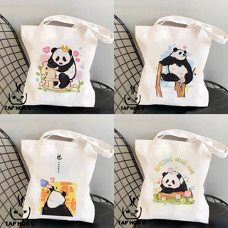 [MUA LÀ CÓ QUÀ] CÓ SẴN TÚI TOTE VẢI CANVAS ĐEO VAI HÌNH GẤU TRÚC PANDA HOA HOA, MANH LAN, PHÚC BẢO
