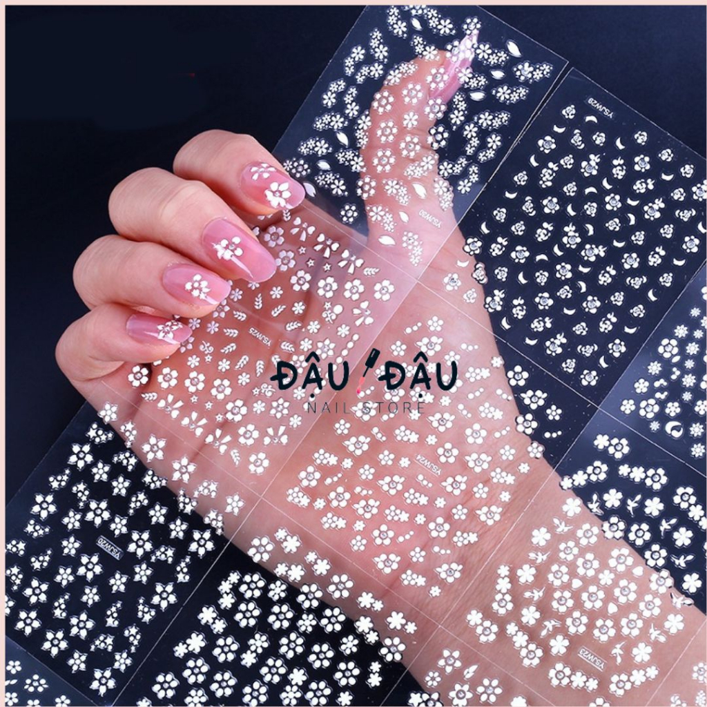 Sticker 3D dán móng nhiều hình dạng và màu sắc hoa, trái tim, bướm mẫu mới