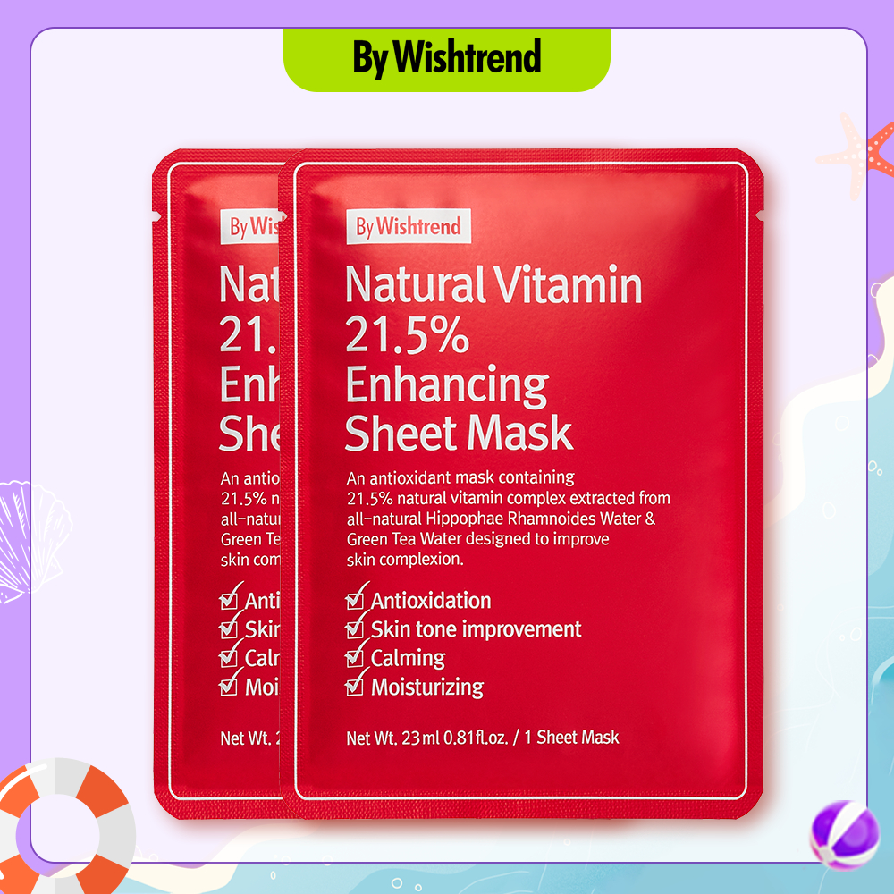 2 Mặt nạ dưỡng trắng da BY WISHTREND NATURAL VITAMIN 21.5% ENHANCING SHEET MASK 23ml