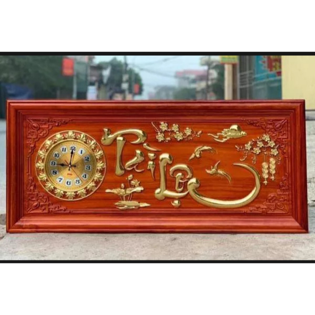 Tranh đồng hồ gỗ chữ Tài Lộc 41x81x3 cm gỗ hương nguyên khối