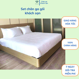Set chăn ga gối trắng cho khách sạn, chăn ga Riotex vải CVC T300 trắng trơn cao cấp không xù