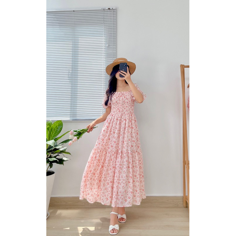 Đầm Dài Nhún Chun Tay Phồng D01 - Gracie Dress