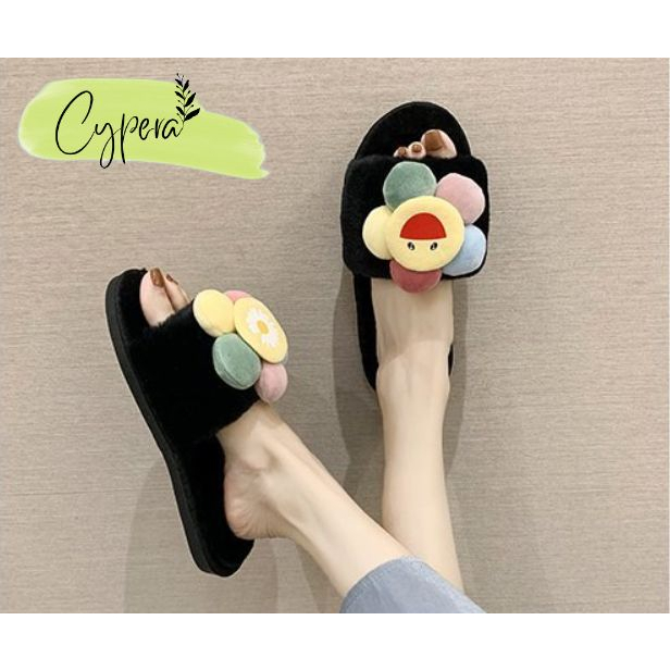 Dép bông đi trong nhà chống trượt hoa mặt trời vui vẻ đáng yêu cho bạn gái - D151 - D120