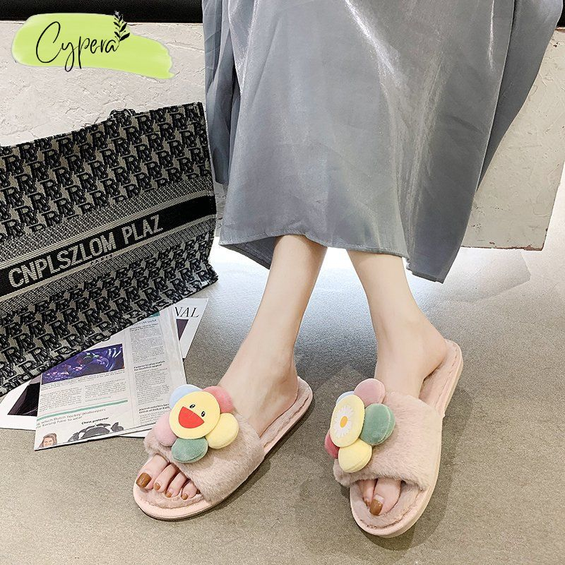 Dép bông đi trong nhà chống trượt hoa mặt trời vui vẻ đáng yêu cho bạn gái - D151 - D120