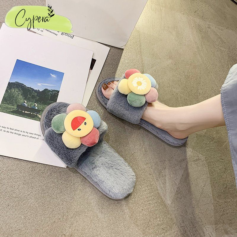 Dép bông đi trong nhà chống trượt hoa mặt trời vui vẻ đáng yêu cho bạn gái - D151 - D120