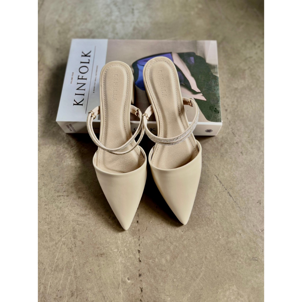 Dép Sục CAPELLA Da Mềm Mũi Nhọn Quai Ngang Đá 2in1 Cao 3p