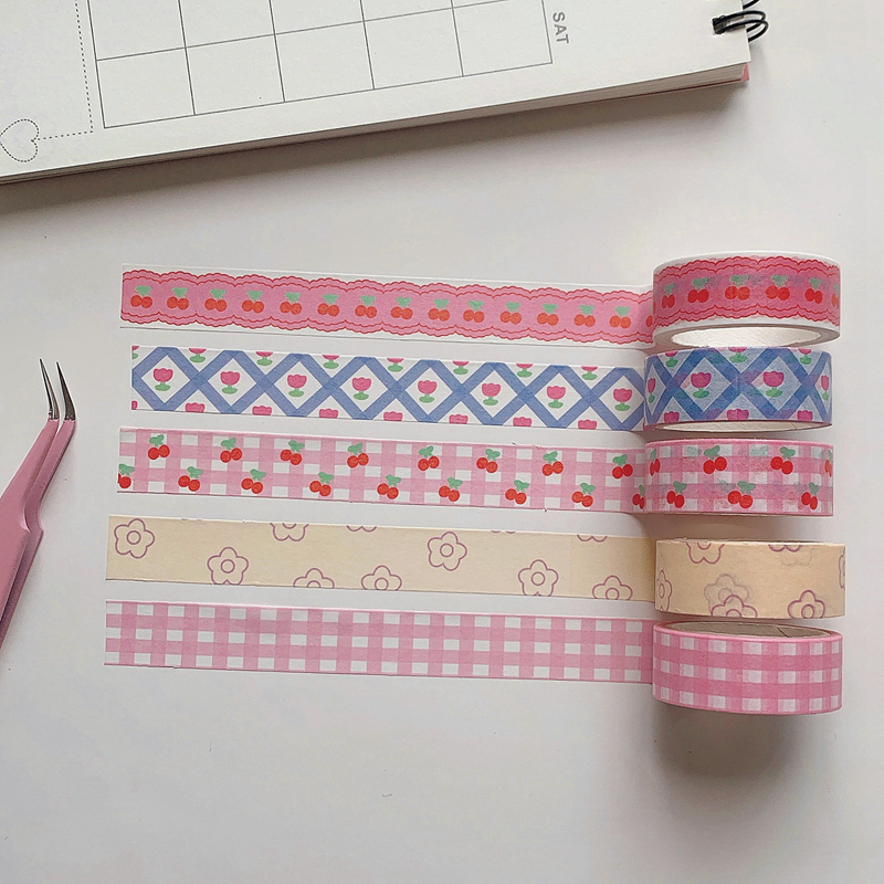 Zanmo Băng Keo Giấy Dính Washi Tape Hình Hoa Vintage Xinh Xắn 5 Mét