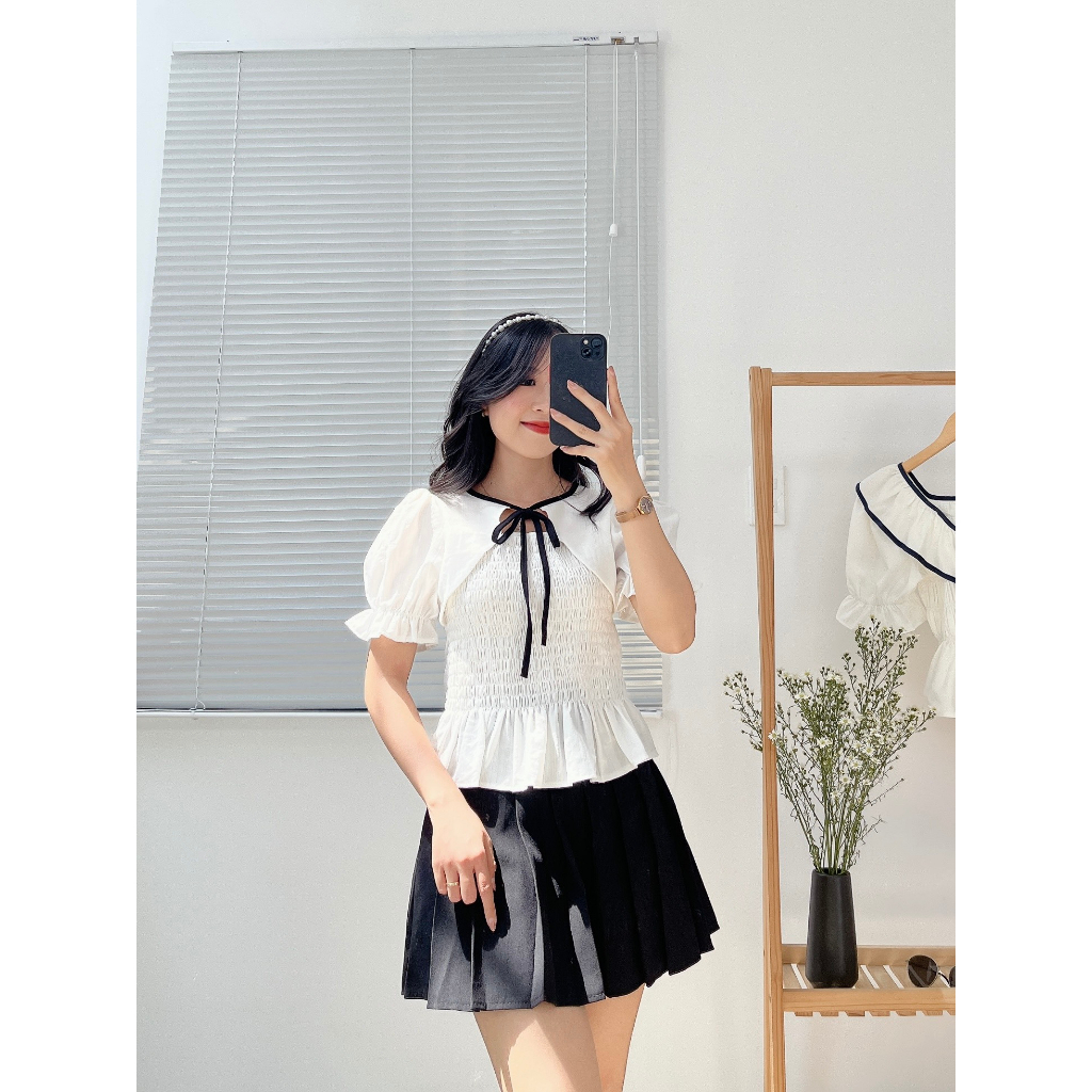 ÁO CROPTOP THẮT NƠ LƯNG PHỐI REN