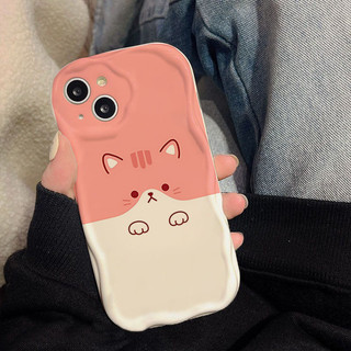 Ốp lưng iphone Viền Nổi Cạnh Sóng mặt Mèo hồng cute cho 6s/6splus/7/7plus/8/8plus/x/11/12/13/14/max/prm sk64