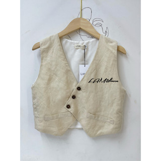 Áo ghi lê, gile nữ nút lệch 2 lớp Linen cao cấp