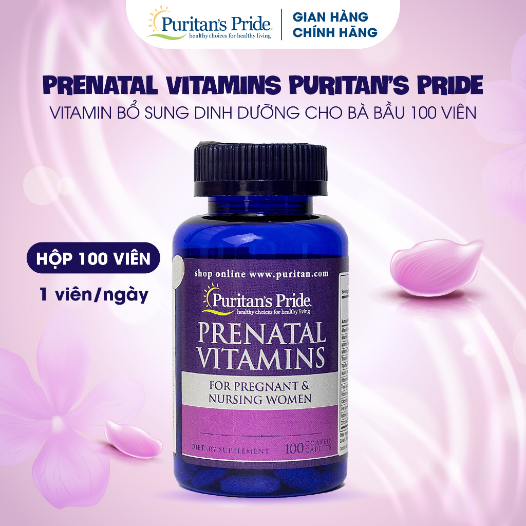 Viên uống Prenatal Vitamins 100 viên Puritan's Pride bổ sung vitamin tổng hợp cho mẹ bầu của Mỹ